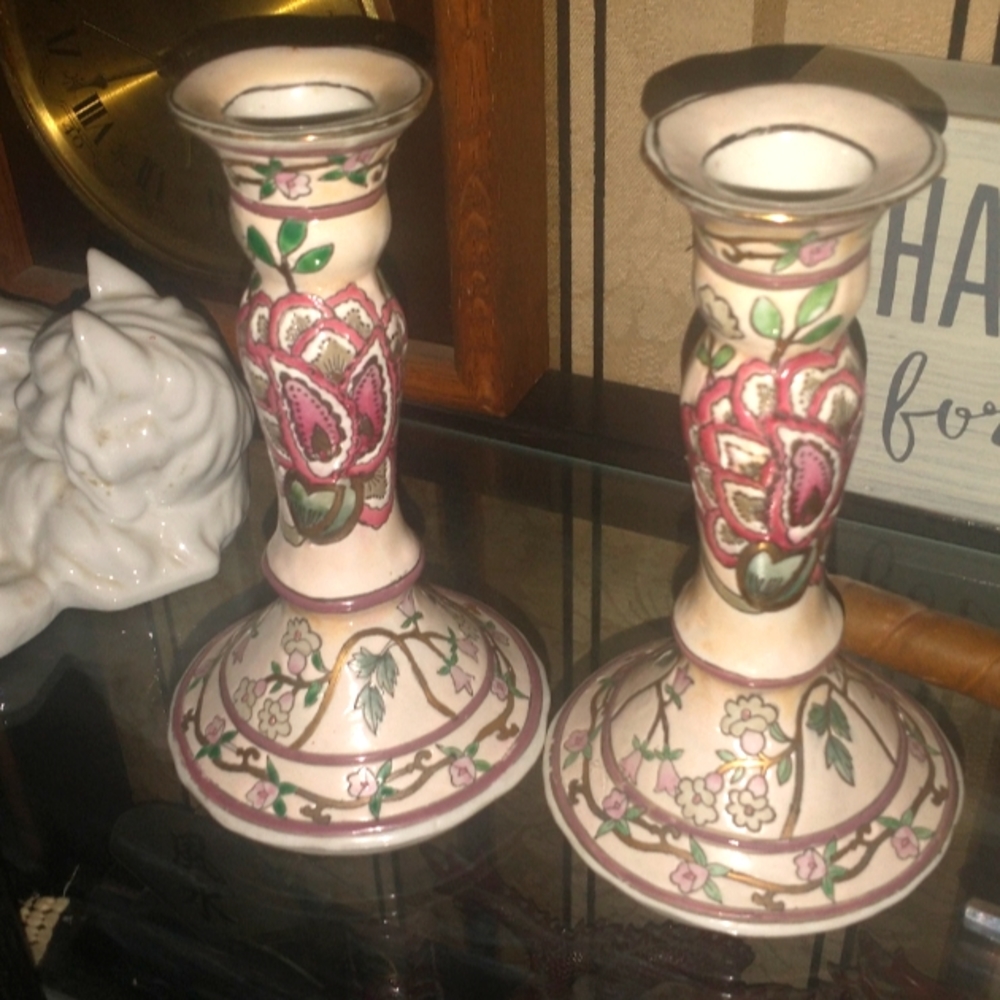 7" Hand Painted Candle Stick Holders